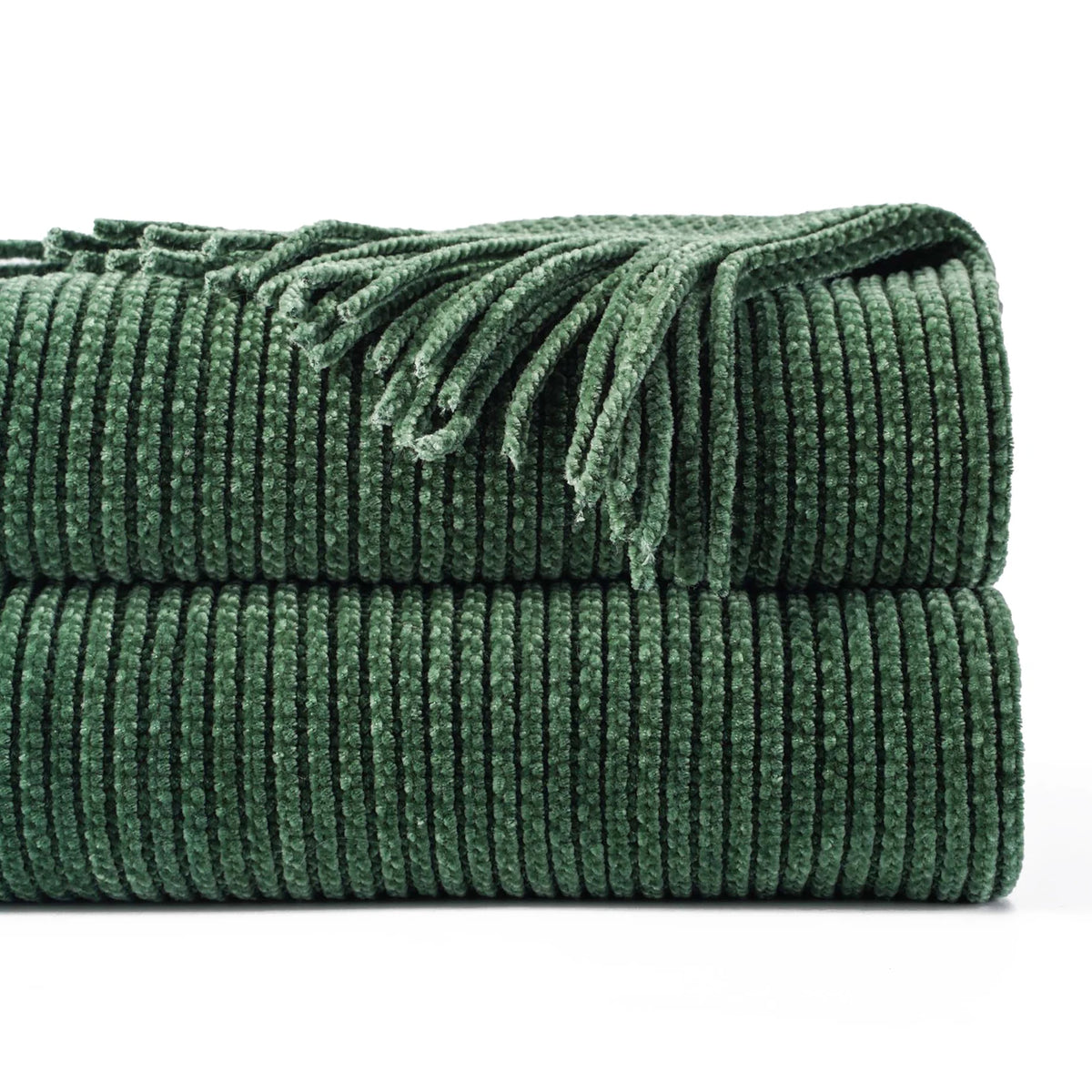 Battilo Chenille Knit Blankets with Tassels Green Plaid Throw Blanket for Bed Couch Decorative Sofa Blanket Bedroom Spring Decor