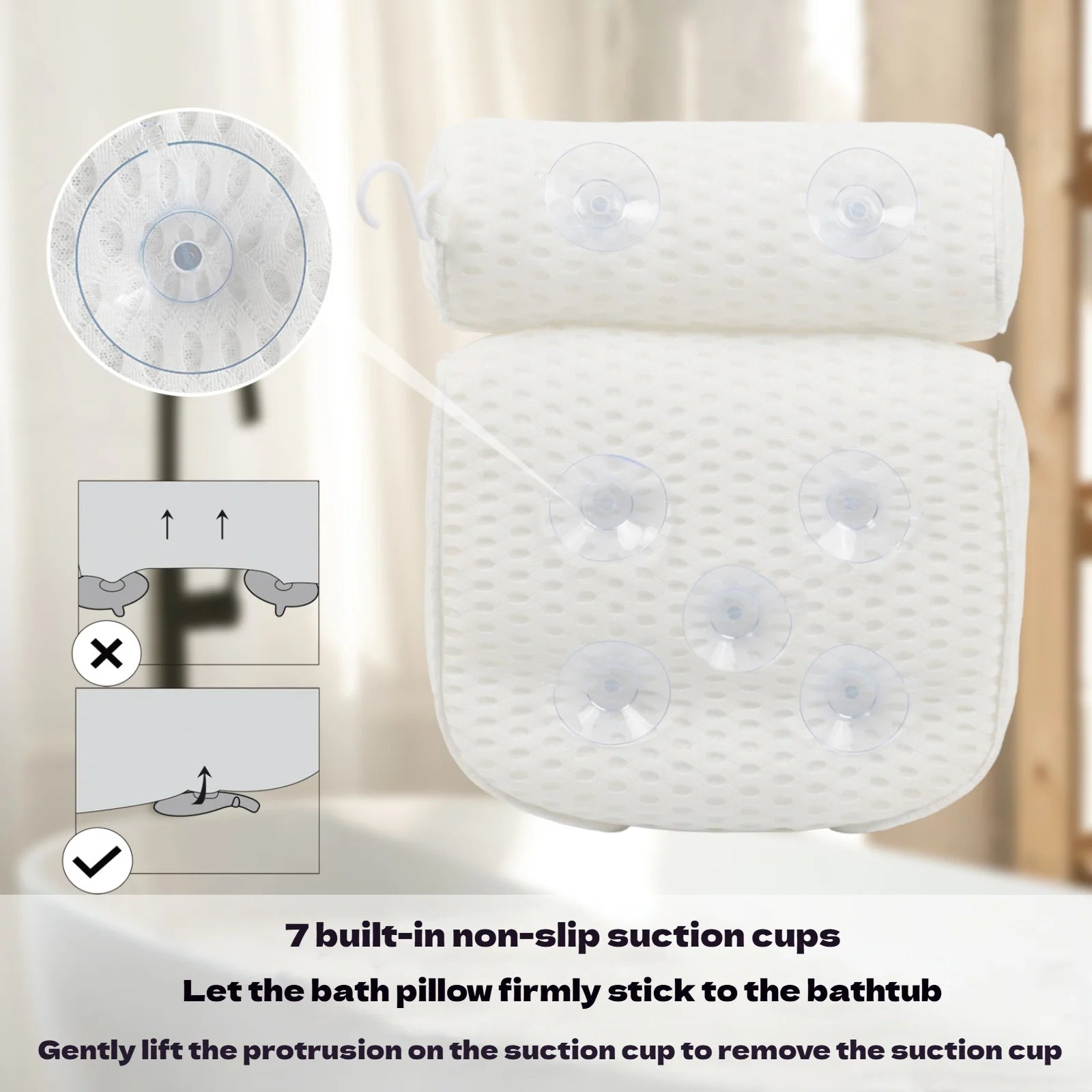 1/2 Pcs Spa Bathtub Pillow with Anti-Slip Suction Cups for Neck and Back Support, Air Mesh Bathtub Bathroom Accessory