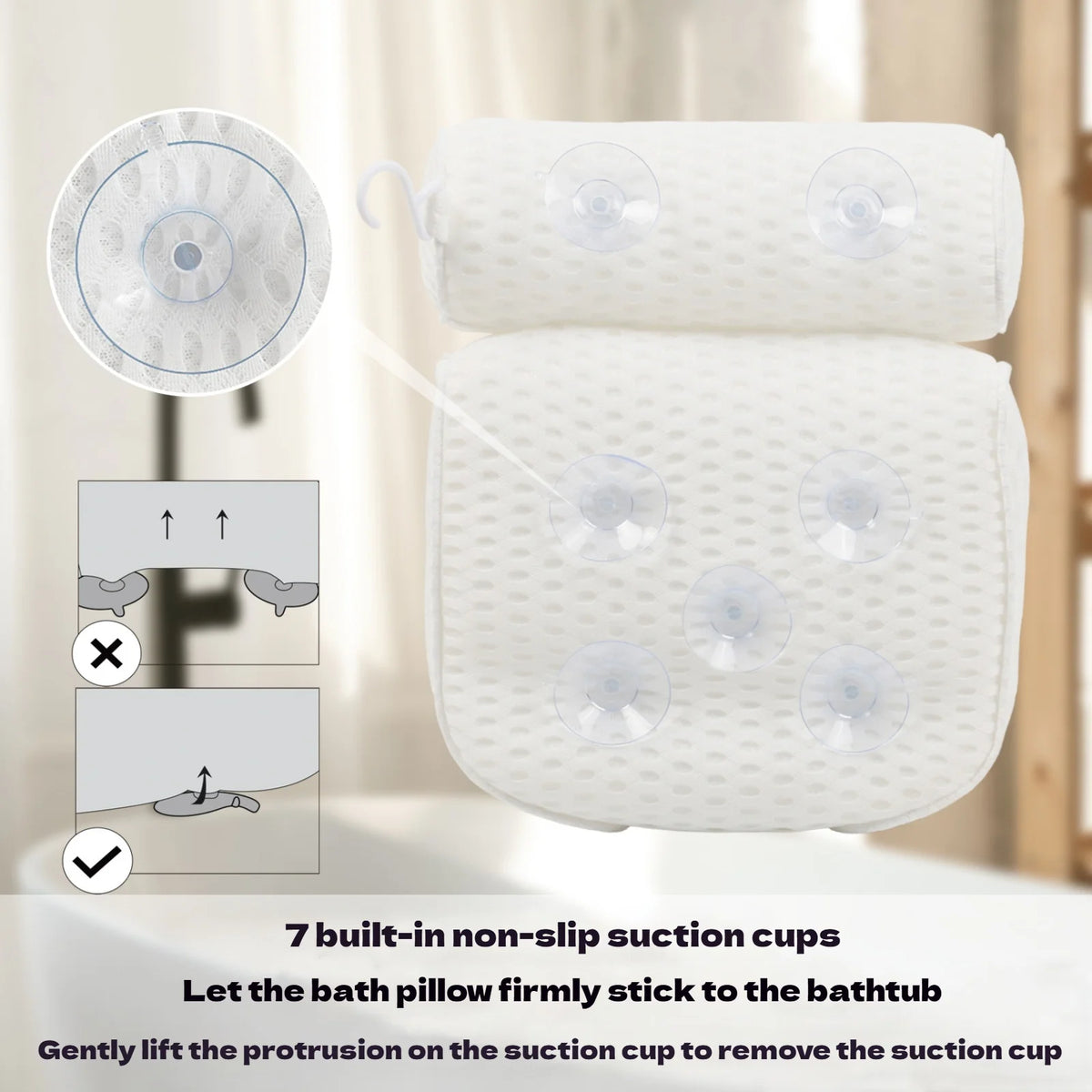 1/2 Pcs Spa Bathtub Pillow with Anti-Slip Suction Cups for Neck and Back Support, Air Mesh Bathtub Bathroom Accessory