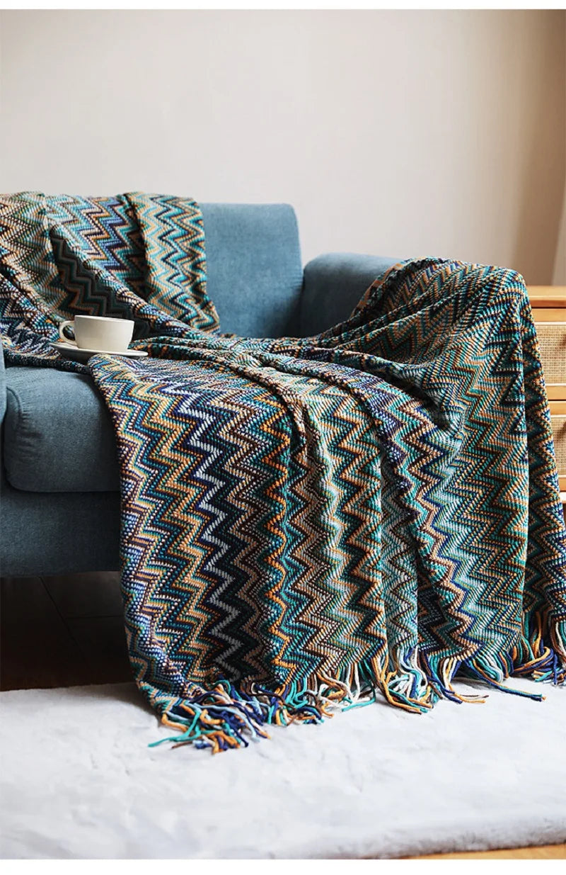 100% Acryl Hand Knitted Blanket with Tassel Summer Blanket Bed Sofa Travel Breathable Chic Bohemian Soft Comfortable Blanket
