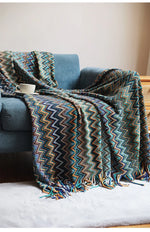 100% Acryl Hand Knitted Blanket with Tassel Summer Blanket Bed Sofa Travel Breathable Chic Bohemian Soft Comfortable Blanket
