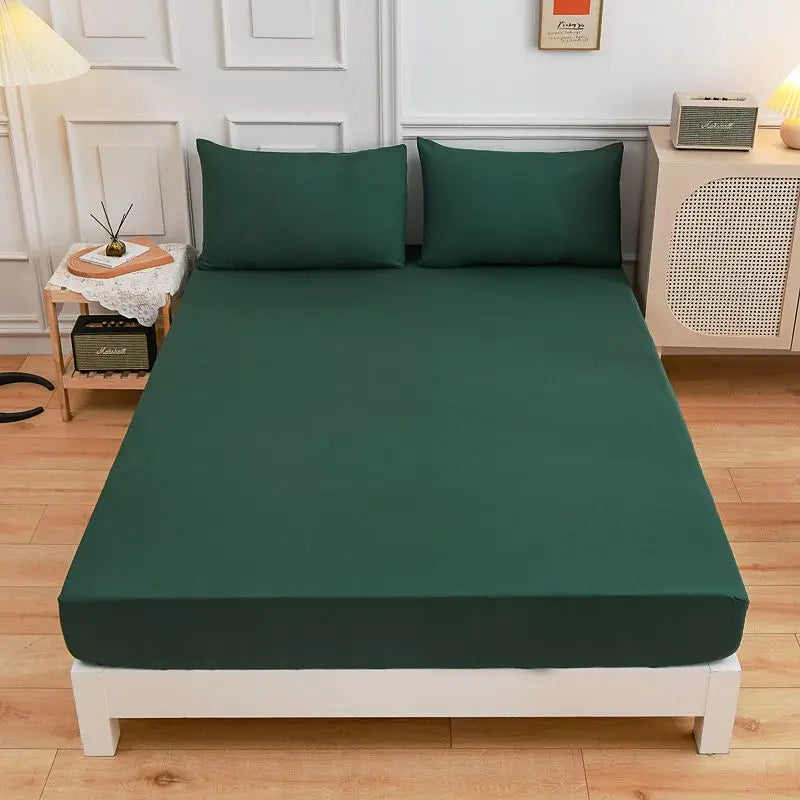 Kuup Polyester 3pcs Solid Color Queen Size Bedding Set - Fitted Sheet & Pillowcases with Elastic Band Mattress Cover