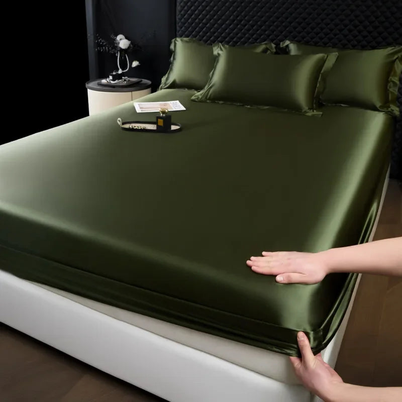 3 Pcs High End 100% Mulberry Silk Fitted Sheet Set with Pillowcase Luxury Solid Color Silk Bedsheet Soft Smooth Satin Bed Linen