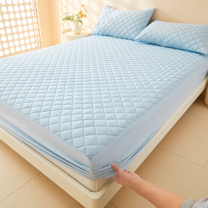 1pc Quilted Waterproof Fitted Sheet, Machine Washable Mattress Protector Single Double Bed Cover