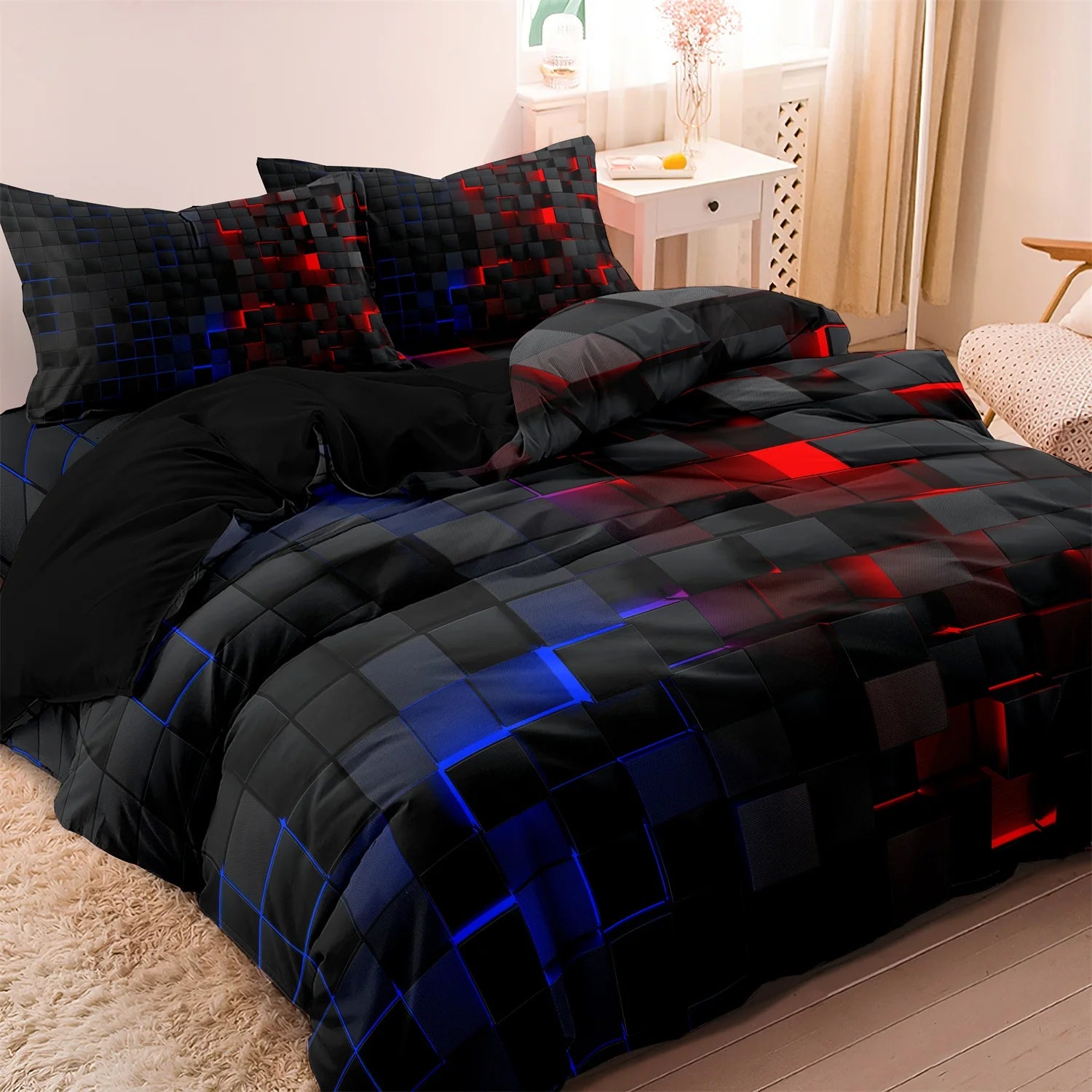 3pcs Luxurious Geometric Grid Plaid Print Soft Comfortable Duvet Cover Bedding Set Included 1*Duvet Cover & 2*Pillowcases