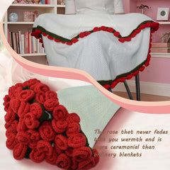 1pcs Rose Blanket Bouquet With Gift Bag Crochet Handmade Blanket of Roses Birthday Valentine's Day Gift for Girlfriend