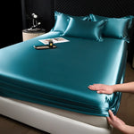 3 Pcs High End 100% Mulberry Silk Fitted Sheet Set with Pillowcase Luxury Solid Color Silk Bedsheet Soft Smooth Satin Bed Linen