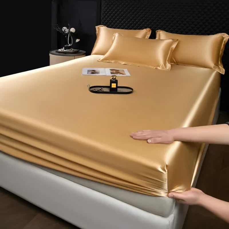 3 Pcs High End 100% Mulberry Silk Fitted Sheet Set with Pillowcase Luxury Solid Color Silk Bedsheet Soft Smooth Satin Bed Linen