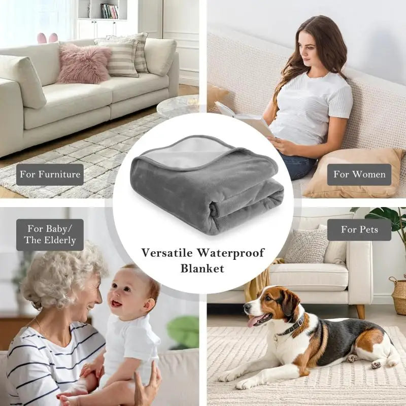 Waterproof Blanket for Bed Sofa Couch, Water Resistant Blanket，Reversible Leakproof Bed Cover for Adults Elderly Pets