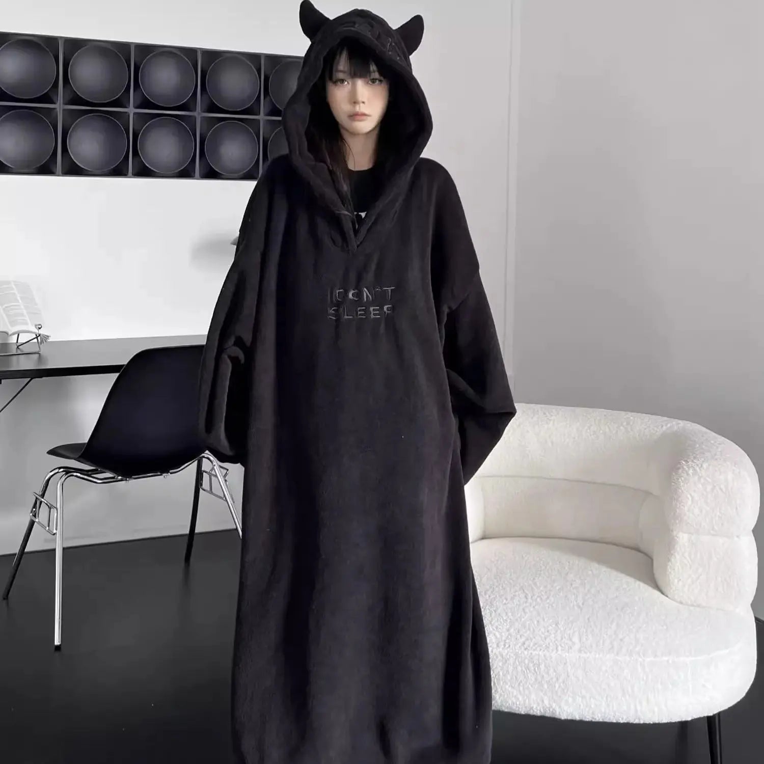 Thickened padded pajamas Solid color Homewear Loose oversized hooded Dresses Imp couple robe Fall and winter one-piece Sleepwear