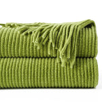 Battilo Chenille Knit Blankets with Tassels Green Plaid Throw Blanket for Bed Couch Decorative Sofa Blanket Bedroom Spring Decor