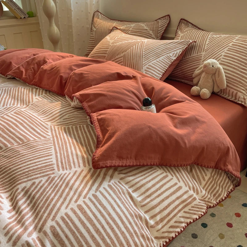 Luxury Heavyweight Cotton Bedding Set 100% Premium Washed Cotton Duvet Cover Set Cozy Home Decor King Size Ultra Soft Breathabe