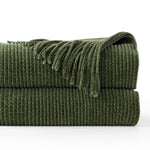 Battilo Chenille Knit Blankets with Tassels Green Plaid Throw Blanket for Bed Couch Decorative Sofa Blanket Bedroom Spring Decor
