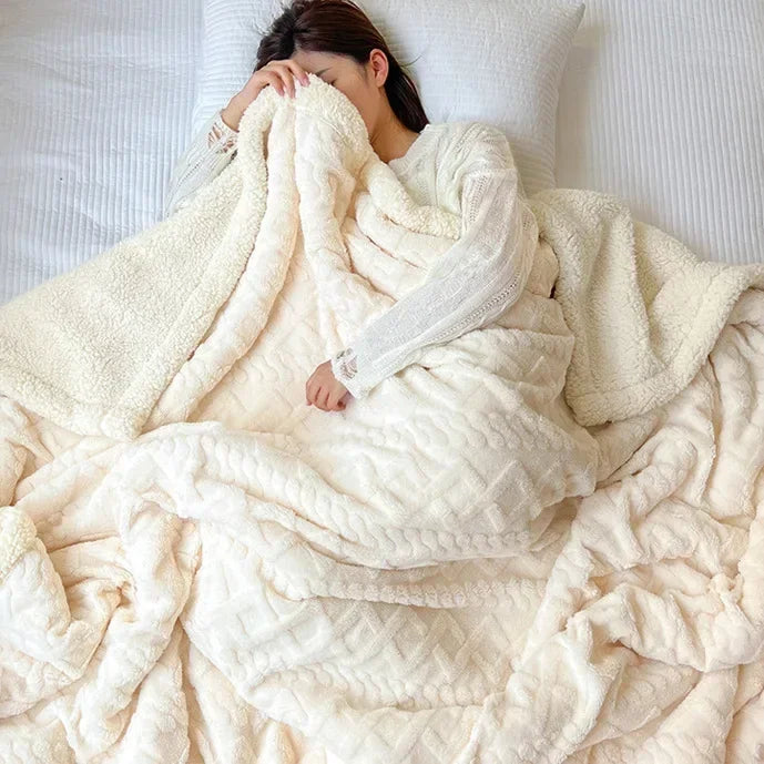 Soft Woolen Blanket for Bedding and Sofa, Warm Lamb Velvet Flannel Cover Blanket for Office, Air Conditioning and Nap