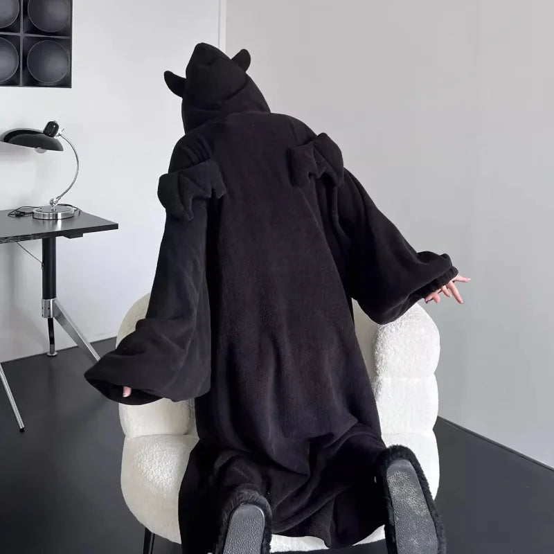 Thickened padded pajamas Solid color Homewear Loose oversized hooded Dresses Imp couple robe Fall and winter one-piece Sleepwear