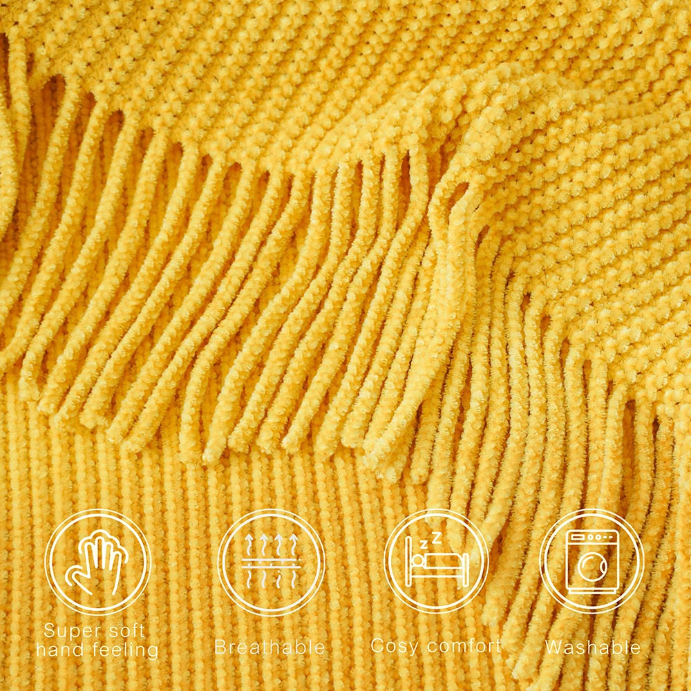 Battilo Chenille Knit Blankets with Tassels Green Plaid Throw Blanket for Bed Couch Decorative Sofa Blanket Bedroom Spring Decor