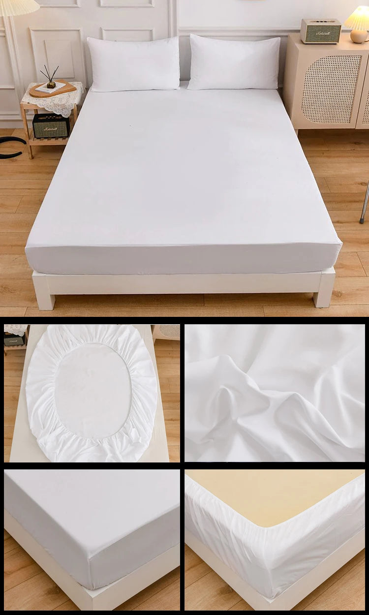 Kuup Polyester 3pcs Solid Color Queen Size Bedding Set - Fitted Sheet & Pillowcases with Elastic Band Mattress Cover