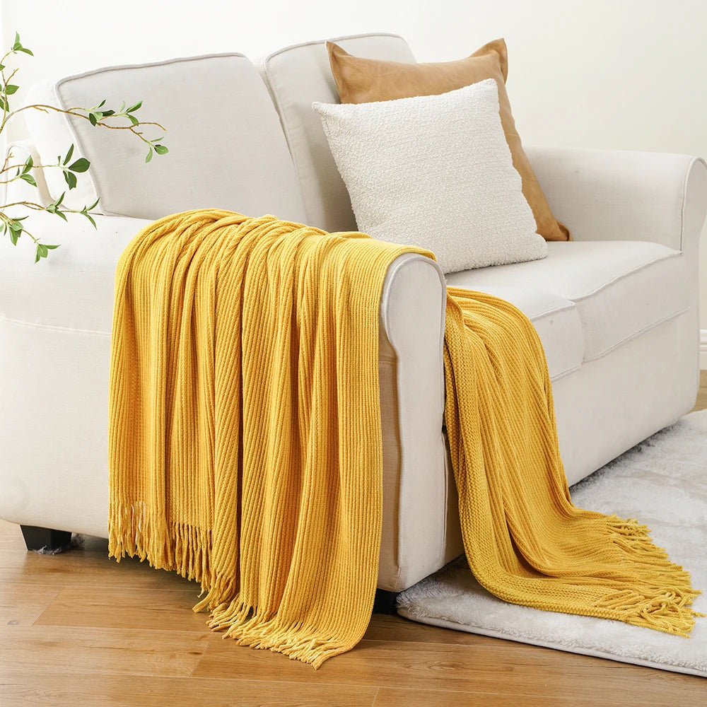 Battilo Chenille Knit Blankets with Tassels Green Plaid Throw Blanket for Bed Couch Decorative Sofa Blanket Bedroom Spring Decor