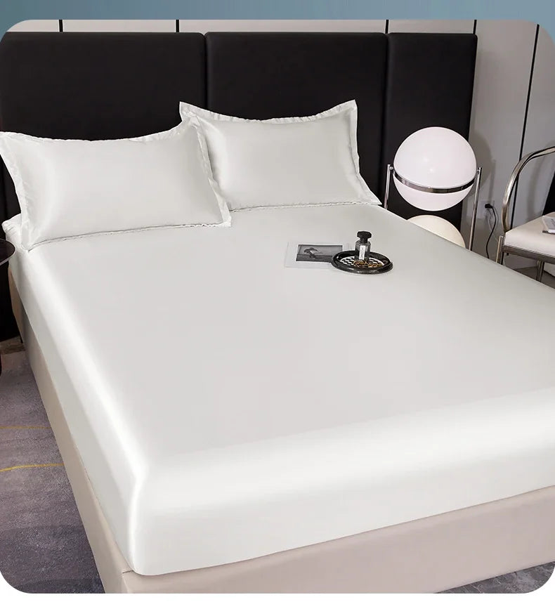 Satin Rayon Fitted Sheet Solid Color Mattress Cover With Elastic Band Bed Sheet High-End Home Hotel Bedding Fit Sheet