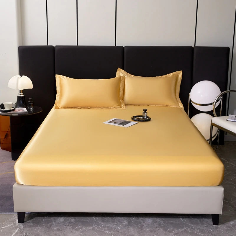Satin Rayon Fitted Sheet Solid Color Mattress Cover With Elastic Band Bed Sheet High-End Home Hotel Bedding Fit Sheet