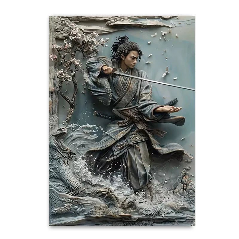 Japanese Ninja Warrior Poster Printing, Retro Character Canvas Wall Art, For Cafes, Bars, Clubs Home Decoration
