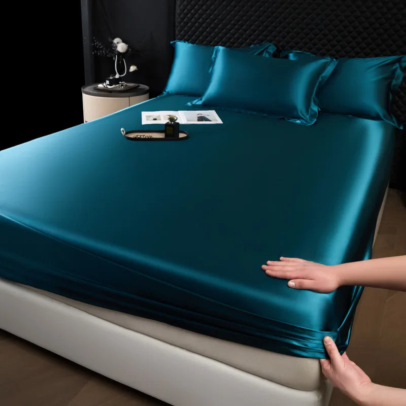 3 Pcs High End 100% Mulberry Silk Fitted Sheet Set with Pillowcase Luxury Solid Color Silk Bedsheet Soft Smooth Satin Bed Linen