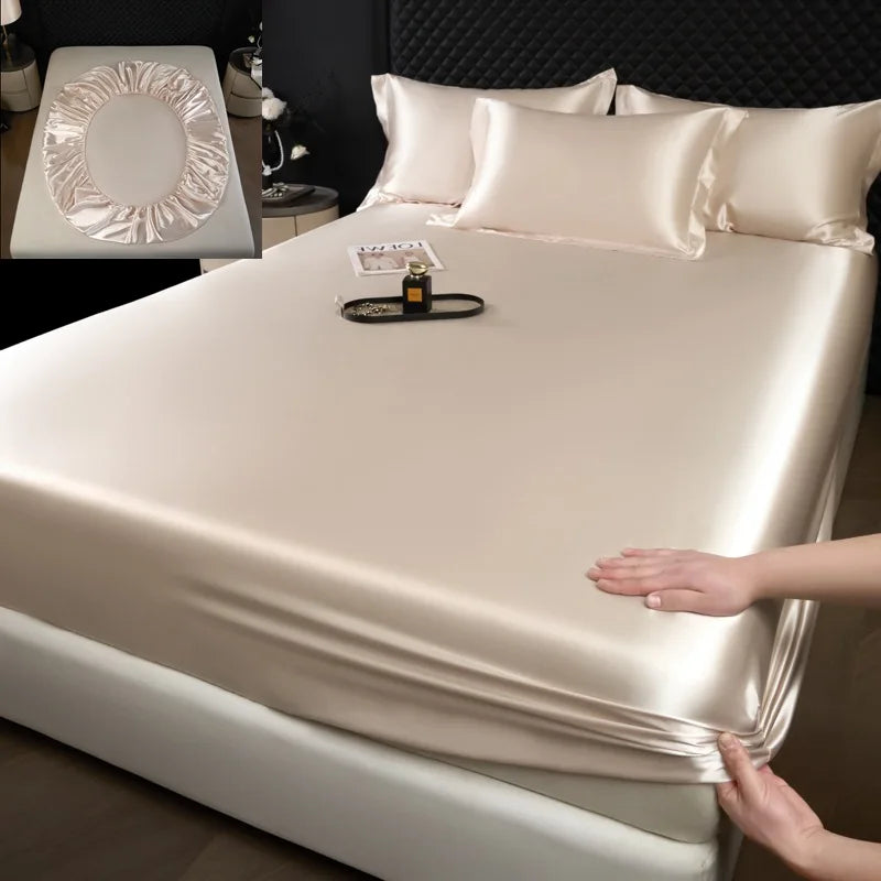 3 Pcs High End 100% Mulberry Silk Fitted Sheet Set with Pillowcase Luxury Solid Color Silk Bedsheet Soft Smooth Satin Bed Linen