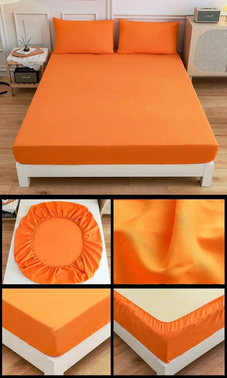 Kuup Polyester 3pcs Solid Color Queen Size Bedding Set - Fitted Sheet & Pillowcases with Elastic Band Mattress Cover