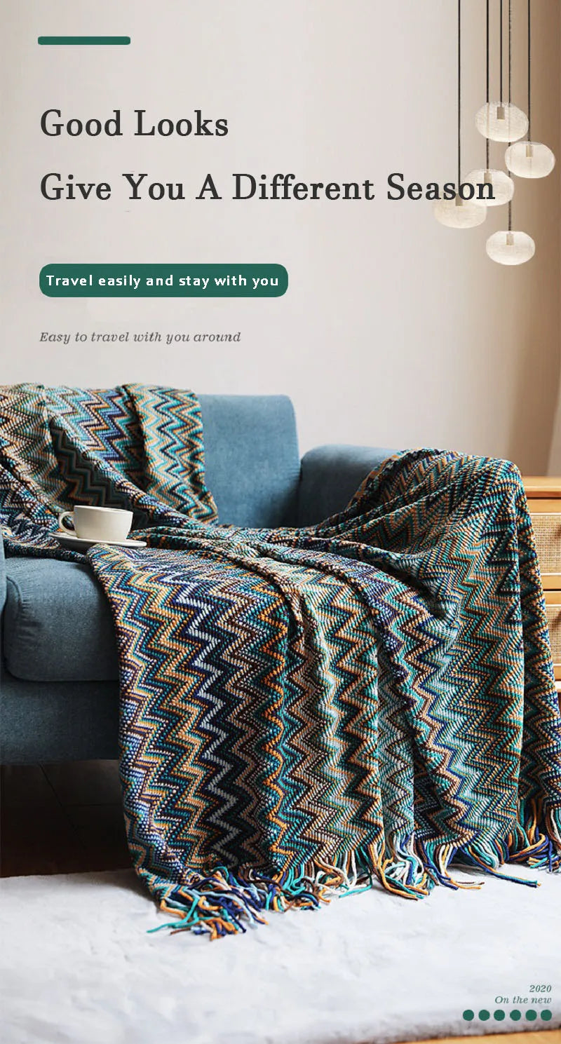 100% Acryl Hand Knitted Blanket with Tassel Summer Blanket Bed Sofa Travel Breathable Chic Bohemian Soft Comfortable Blanket