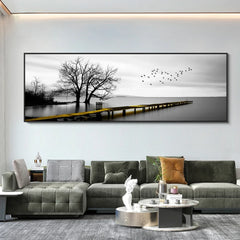 Modern, Minimalist, Wall Art, Landscape Seaside Goldenwood Bridge, Canvas Print Poster, Home Living Room Backdrop Decoration