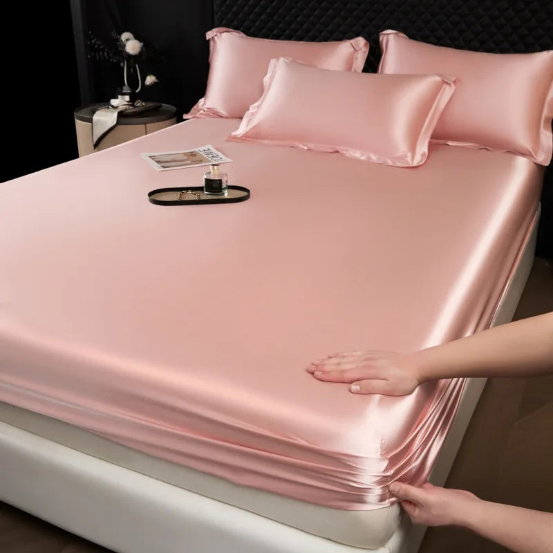 3 Pcs High End 100% Mulberry Silk Fitted Sheet Set with Pillowcase Luxury Solid Color Silk Bedsheet Soft Smooth Satin Bed Linen