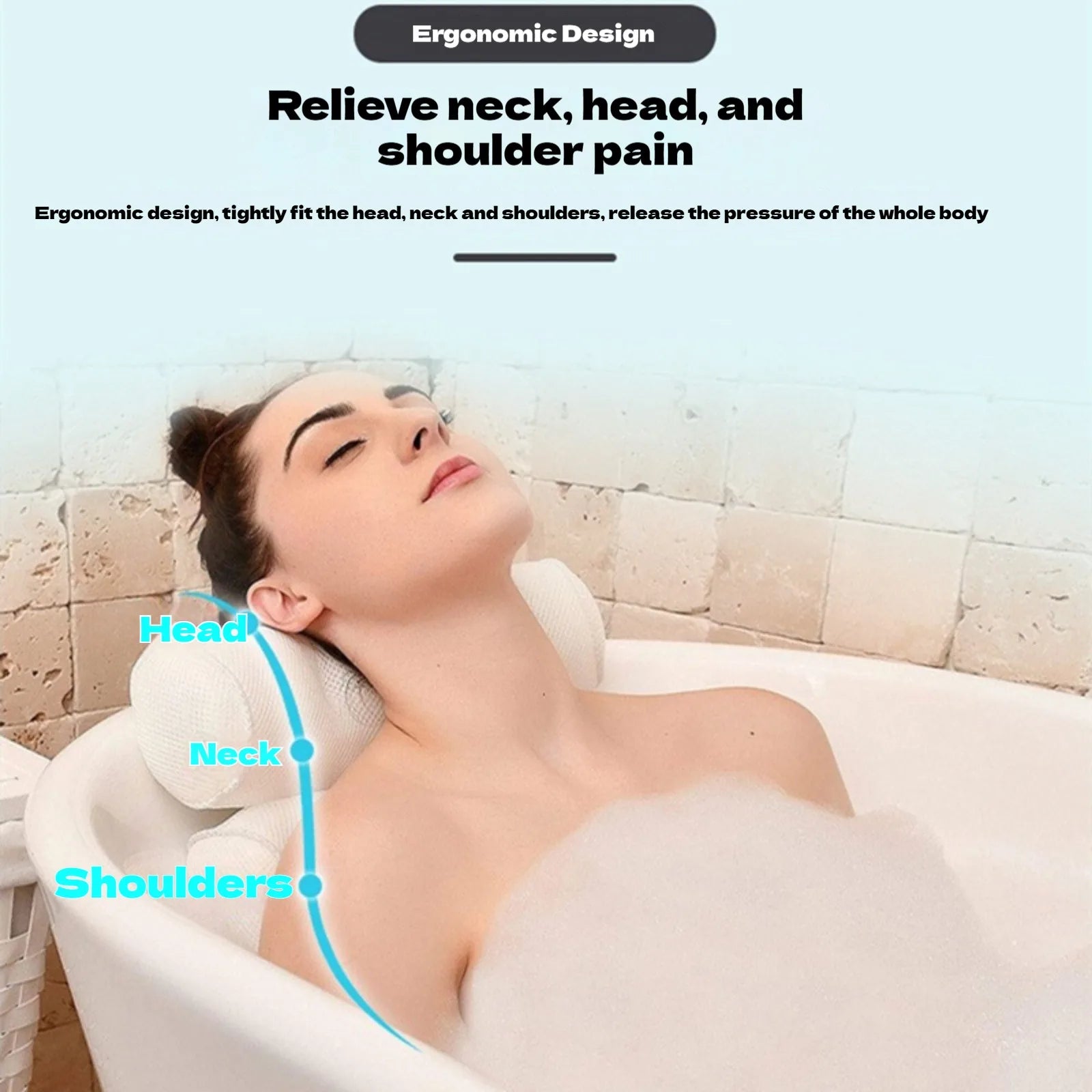 1/2 Pcs Spa Bathtub Pillow with Anti-Slip Suction Cups for Neck and Back Support, Air Mesh Bathtub Bathroom Accessory