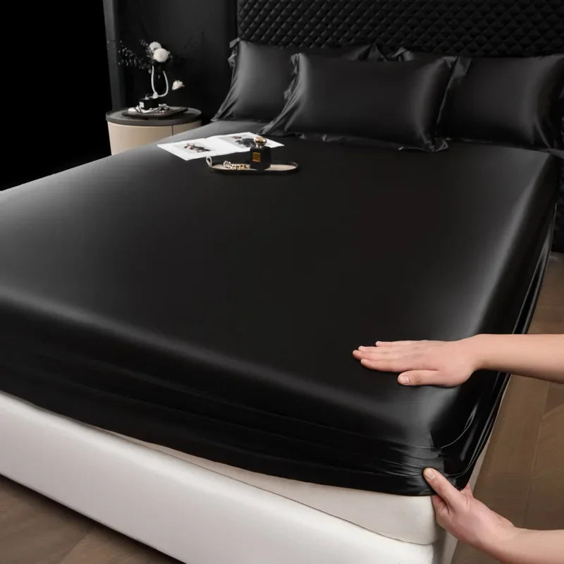 3 Pcs High End 100% Mulberry Silk Fitted Sheet Set with Pillowcase Luxury Solid Color Silk Bedsheet Soft Smooth Satin Bed Linen