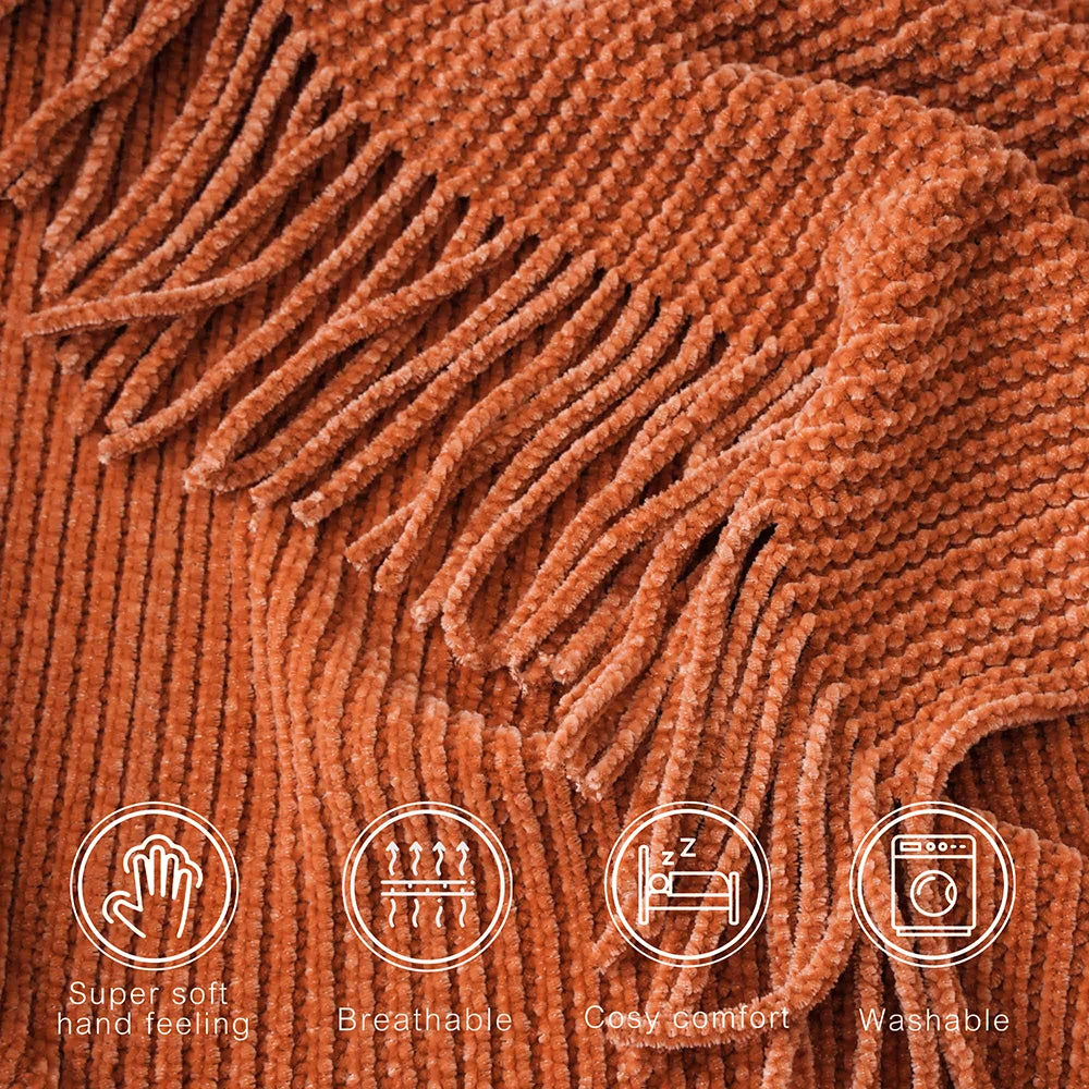 Battilo Chenille Knit Blankets with Tassels Green Plaid Throw Blanket for Bed Couch Decorative Sofa Blanket Bedroom Spring Decor
