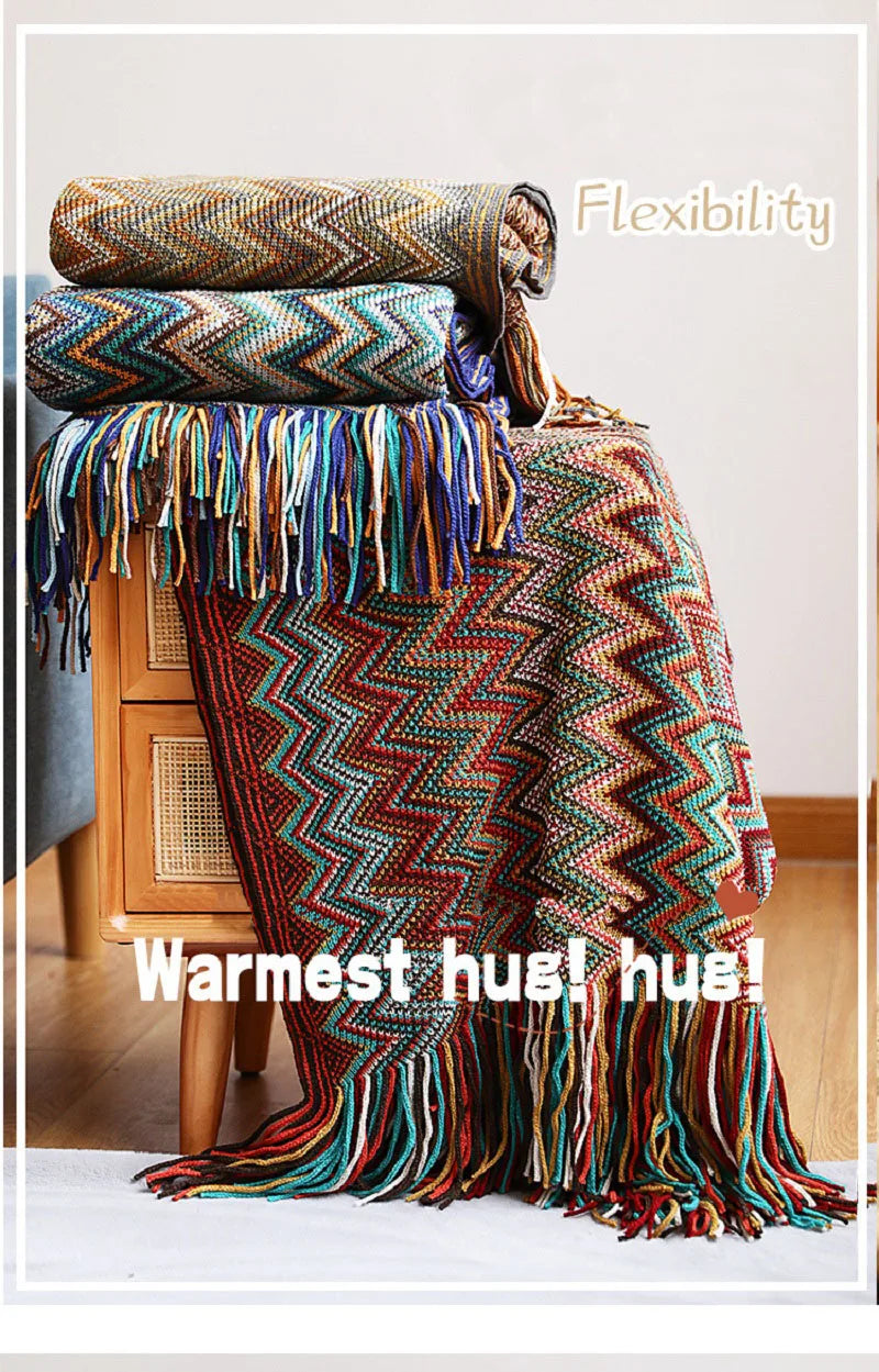 100% Acryl Hand Knitted Blanket with Tassel Summer Blanket Bed Sofa Travel Breathable Chic Bohemian Soft Comfortable Blanket