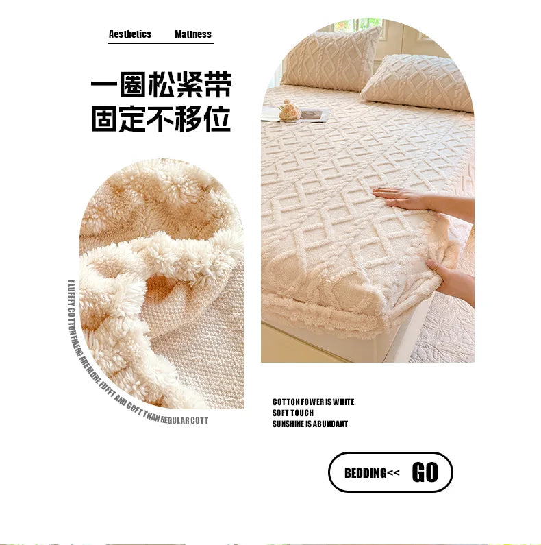 1pc Winter Warm Bed Sheet with Elastic Band Single/Queen/King Mattress Cover Thick Coral Fleece Fluffy Fitted Bed Sheets for Bed