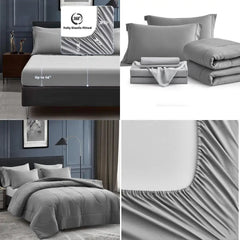 7-Piece Bed in a Bag Comforter Set with Sheets, Pillowcases, and Shams - Reversible Down Alternative Duvet Cover in Grey