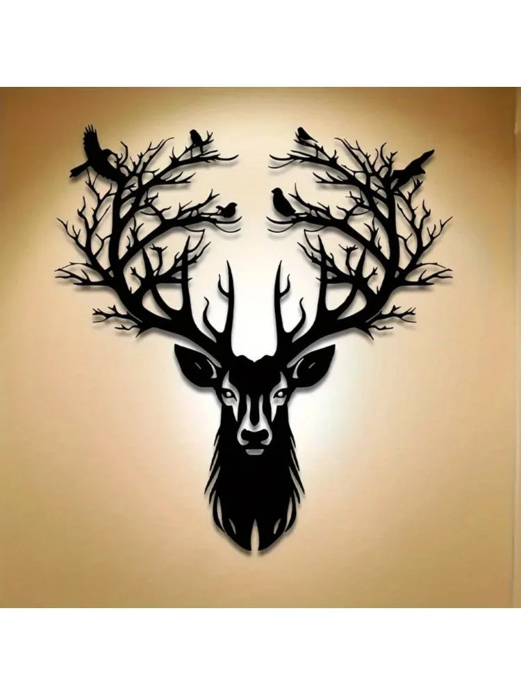 1-Piece 15.75×14.72-Inch Deer-Tree Metal Wall Sculpture | Halloween & Christmas Gift, Metal-Carved Indoor/Outdoor Decor