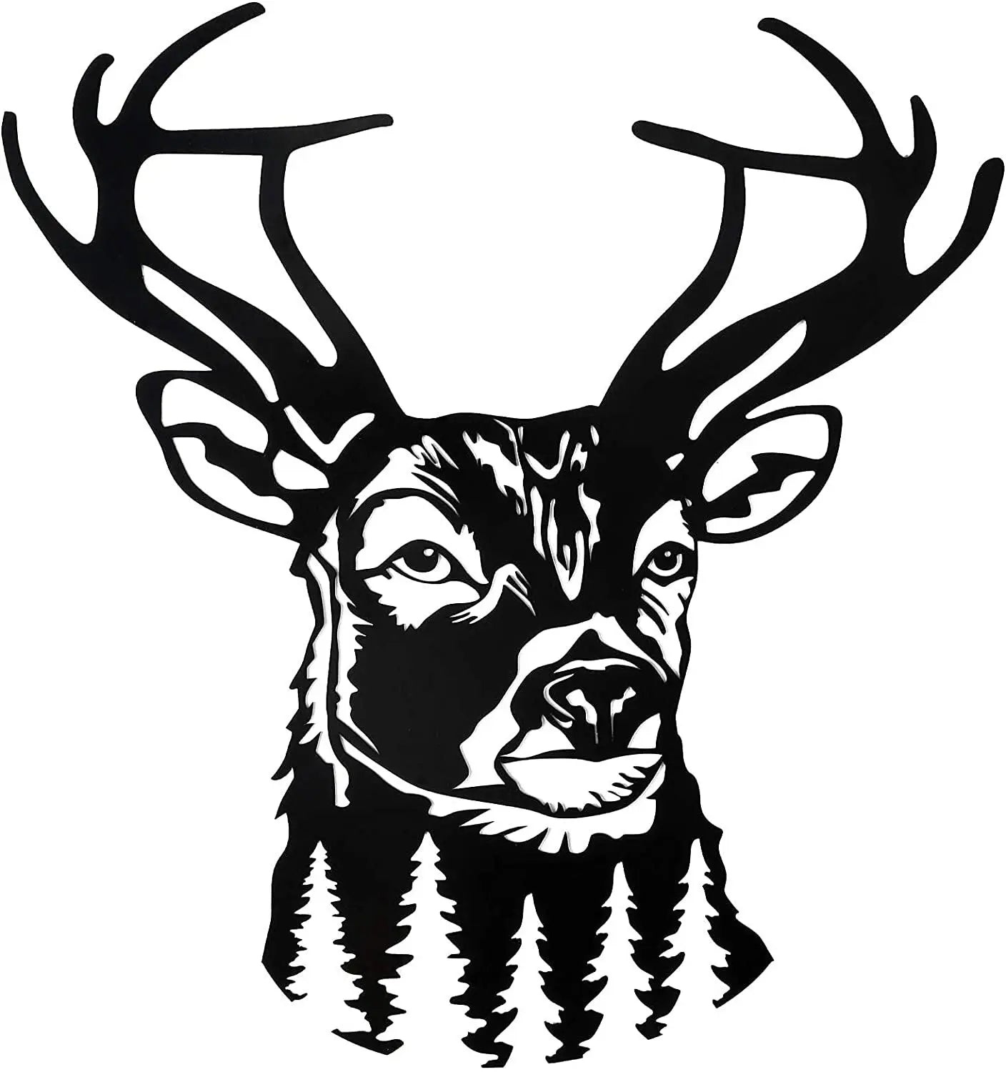 1-Piece 15.75×14.72-Inch Deer-Tree Metal Wall Sculpture | Halloween & Christmas Gift, Metal-Carved Indoor/Outdoor Decor