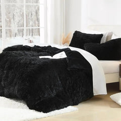 Queen Size Plush Faux Fur Comforter Set, 3-Piece Velvet Bedding with 1 Blanket and 2 Pillowcases