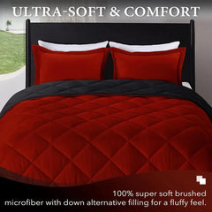 Red & Black King-Size Comforter Set: 3-Piece Luxury Bedding for Year-Round Comfort