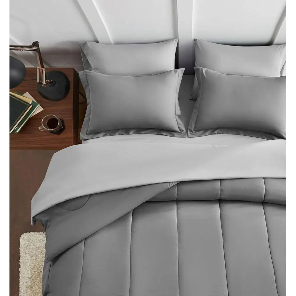 7-Piece Bed in a Bag Comforter Set with Sheets, Pillowcases, and Shams - Reversible Down Alternative Duvet Cover in Grey