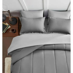 7-Piece Bed in a Bag Comforter Set with Sheets, Pillowcases, and Shams - Reversible Down Alternative Duvet Cover in Grey