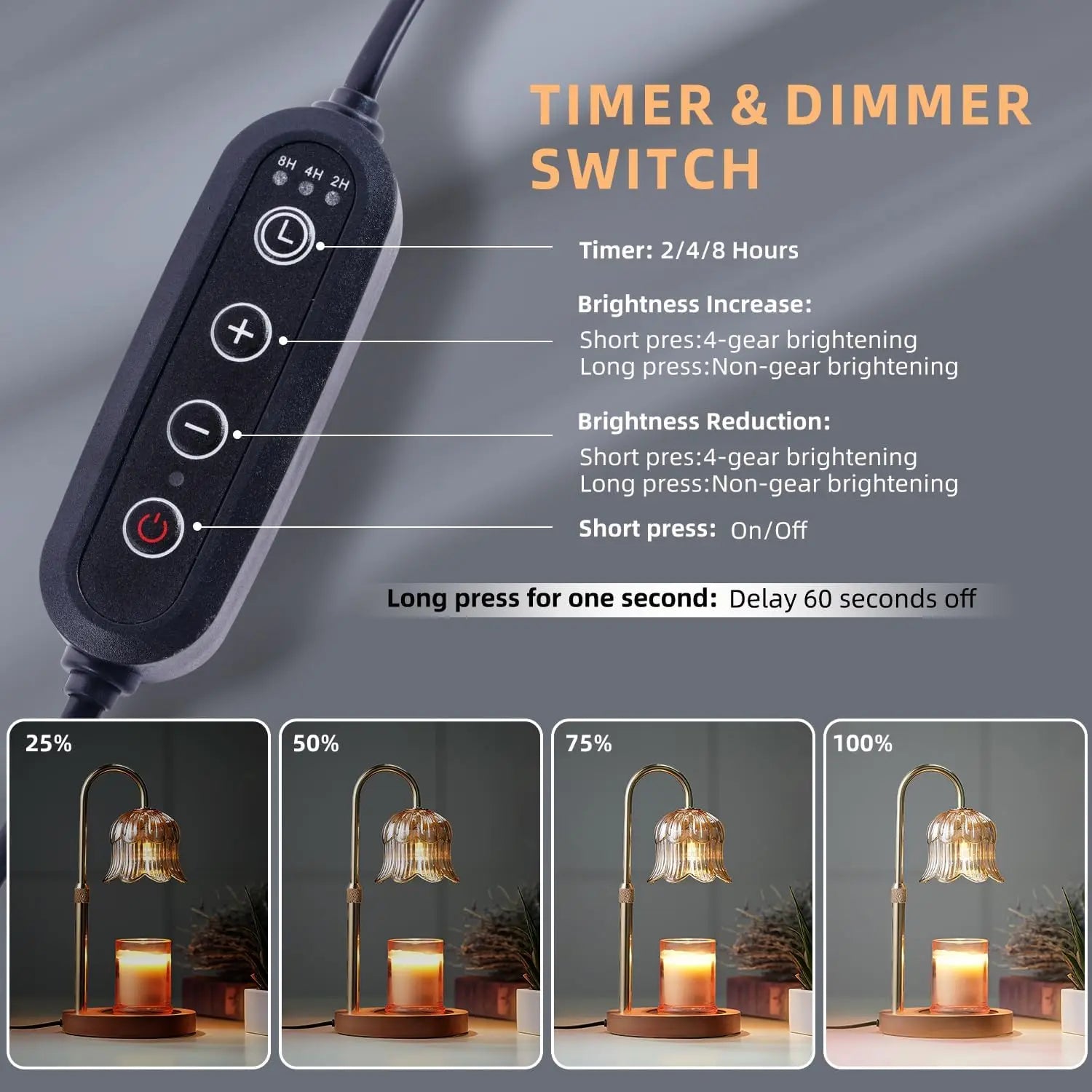 Flower-Shaped Candle Warmer Lamp with Timer, Adjustable Height and Dimmable Light for Safe Flameless Aroma
