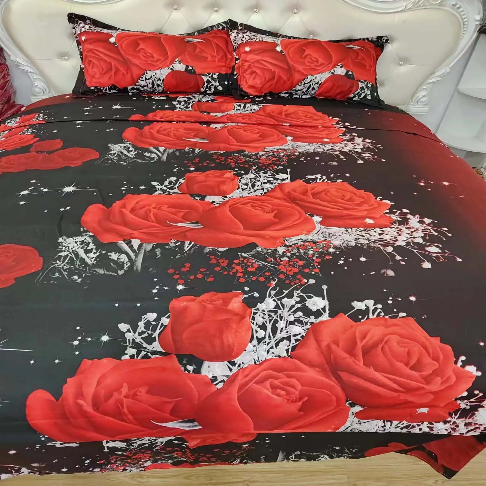 2/3pcs Duvet Cover Set, Red Rose Print Bedding Set, Soft Comfortable Duvet Cover, (1*Duvet Cover + 1/2*Pillowcase, Without Core)