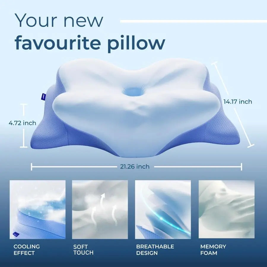 Ergo Cervical Neck Pillow for Sleeping Pillow Contour Memory Foam Pillows for Back, Side Sleeper Pillows 21.25 x 14.17 x 4.72 i