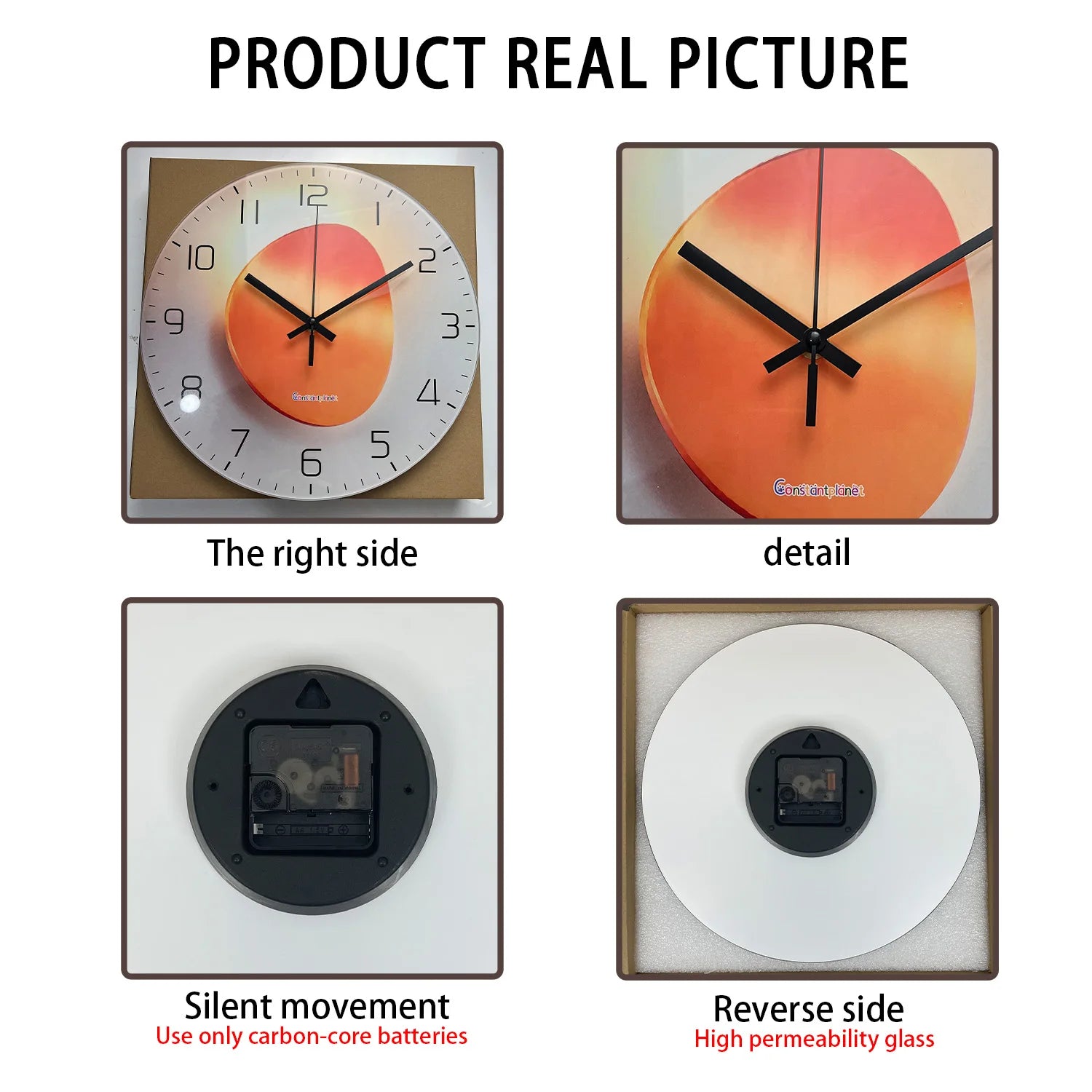 Light Luxury Light and Shadow Flat Pattern Tempered Glass Wall Clock for Living Room, Bedroom, Kitchen, Home Decoration, Silent Quartz Clock, Holiday Gift 12-16inch (Non-Lit)