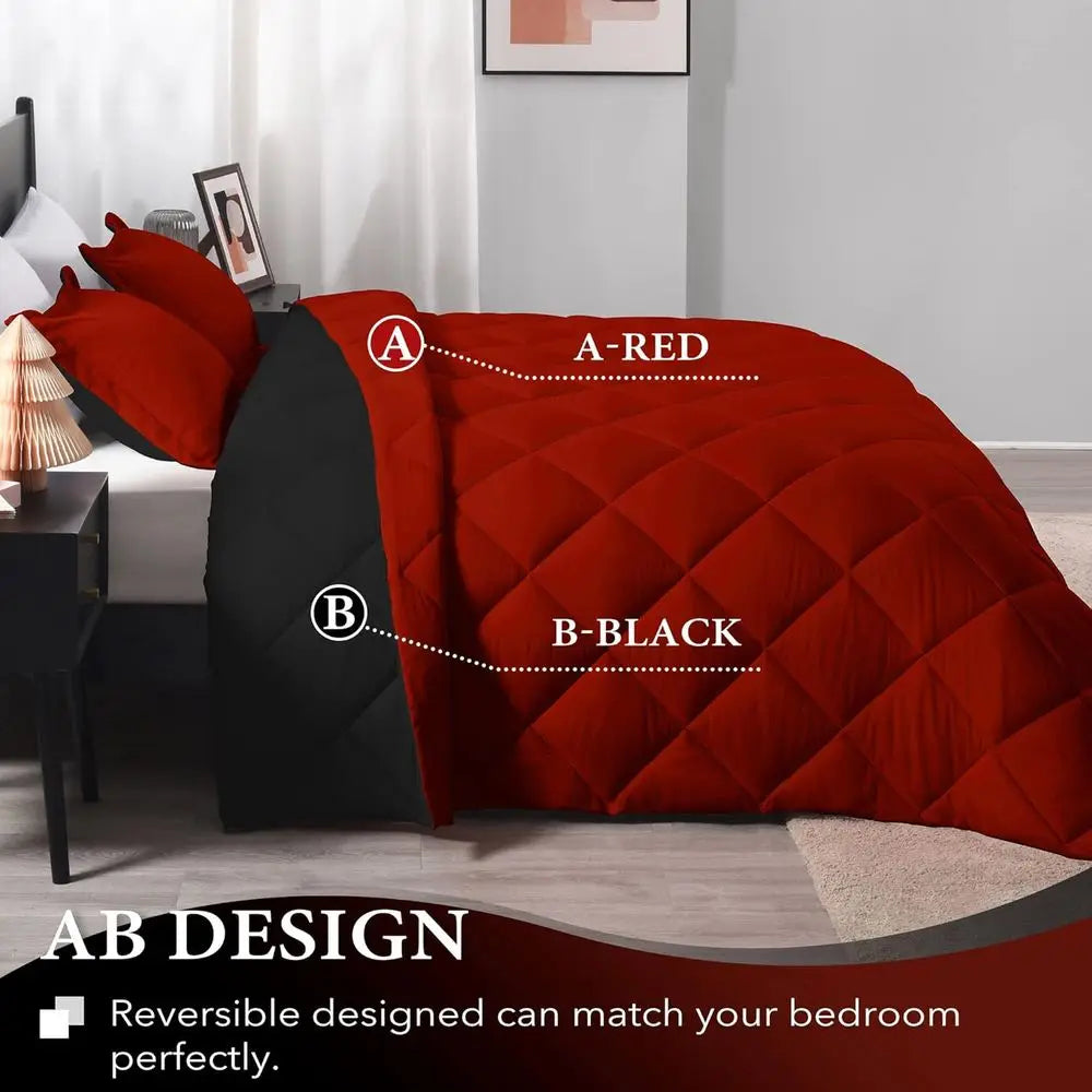 Red & Black King-Size Comforter Set: 3-Piece Luxury Bedding for Year-Round Comfort