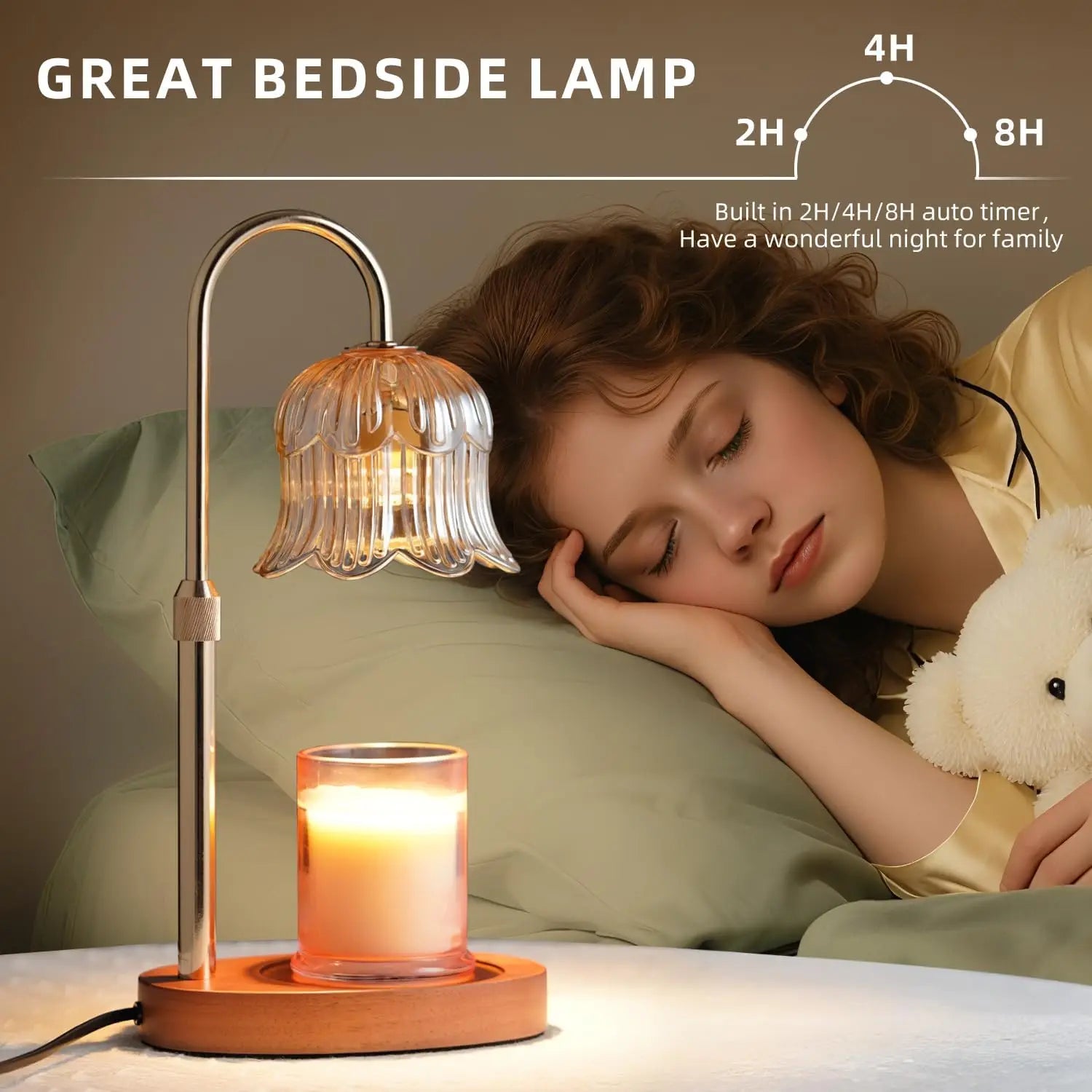 Flower-Shaped Candle Warmer Lamp with Timer, Adjustable Height and Dimmable Light for Safe Flameless Aroma