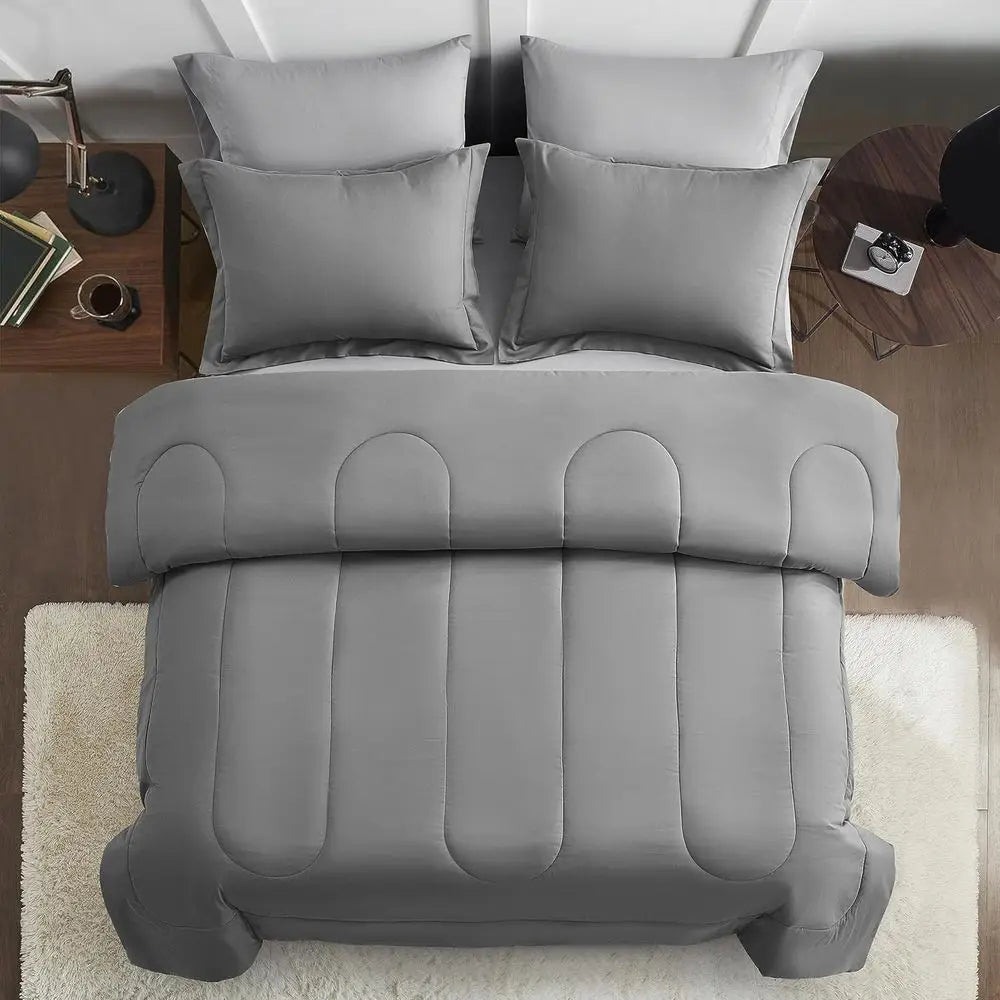7-Piece Bed in a Bag Comforter Set with Sheets, Pillowcases, and Shams - Reversible Down Alternative Duvet Cover in Grey
